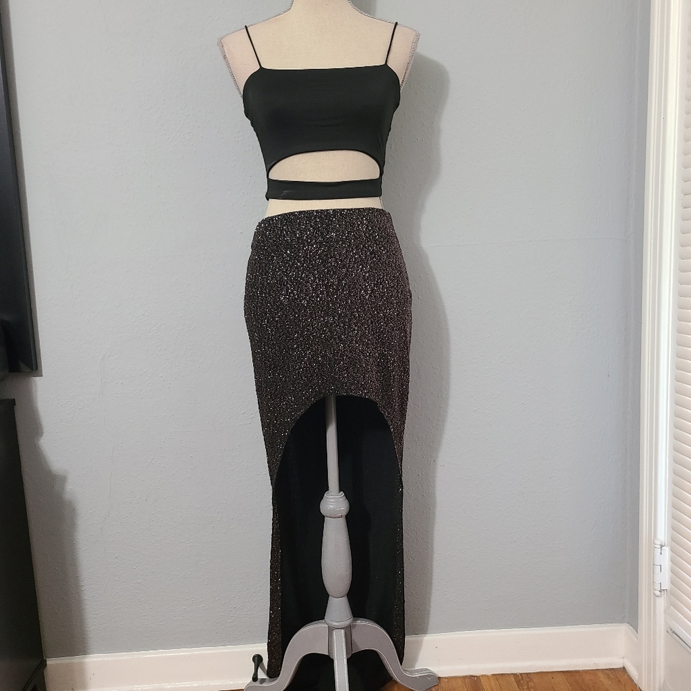 John John Black High Low Shiny Skirt‎ NWT Size Large